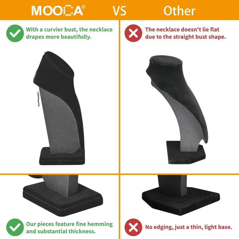 MOOCA 2 Pcs Deluxe Medium Necklace Chain Jewelry Bust Display Holder Stand, Necklaces Display Mannequin, Bust Stand, 6 3/8 W x 4 1/4 D x 10 H in, Black Velvet - Image 5